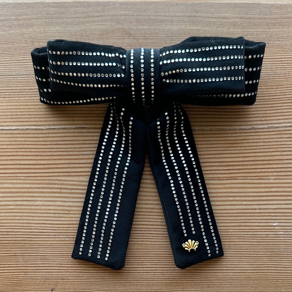 Lele Sadoughi Black Bow with Silver and Gold Details